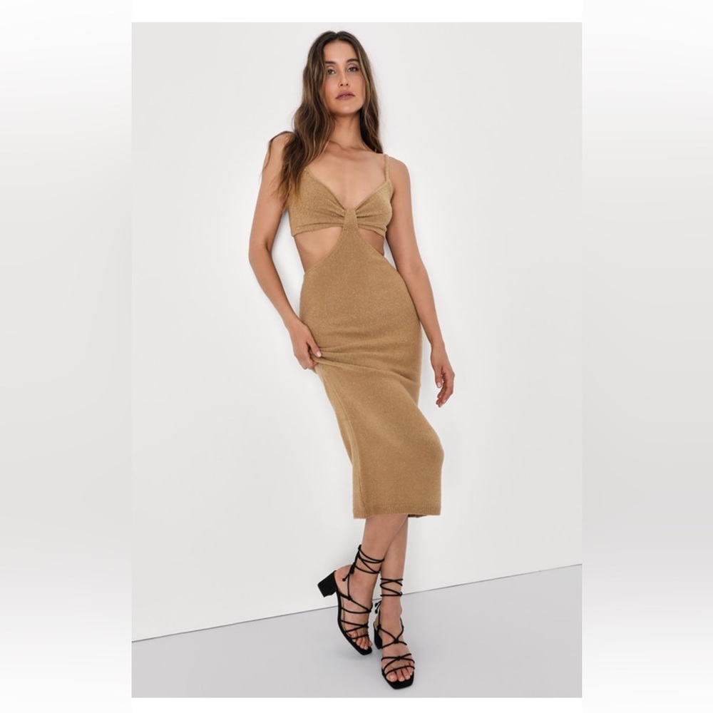 The Way I Feel Tan Cutout Midi Sweater Dress